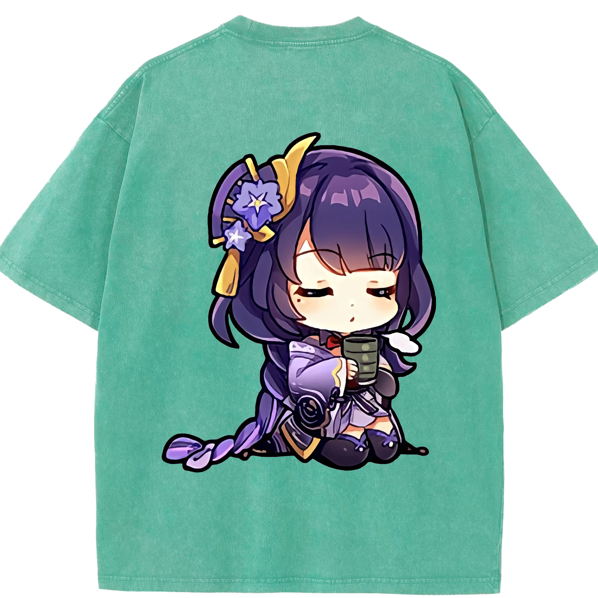 げんし神 雷電将軍 らいでんしょうぐん genshin Raiden Shogun 綿100% ヴィンテージ風 半袖Tシャツ（背面プリント）